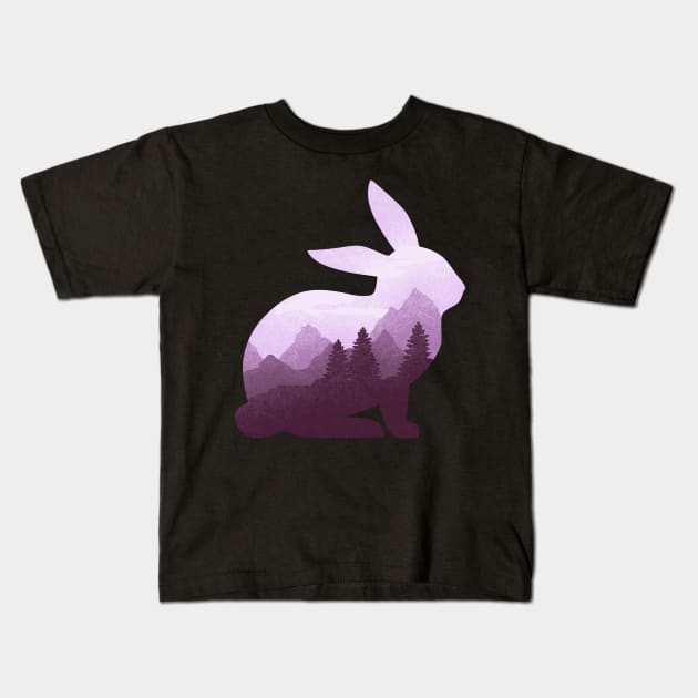 Dramabite Rabbit Bunny Hare Double Exposure Surreal Wildlife Animal Kids T-Shirt by dramabite